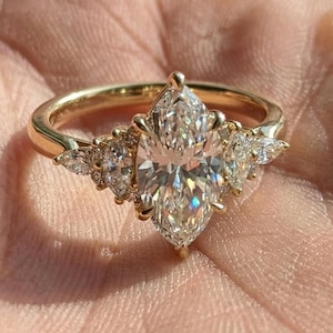 Art deco trouwring antieke vintage diamanten ring 2 CT marquise geslepen moissaniet verlovingsring 14K geelgouden trouwring