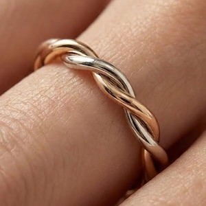 Solid Gold Infinity Twist Ring Relaxed Twist Wedding Band 14k Solid Gold Rope Infinity Twisted Wedding Band Stackable Band Gift For Her