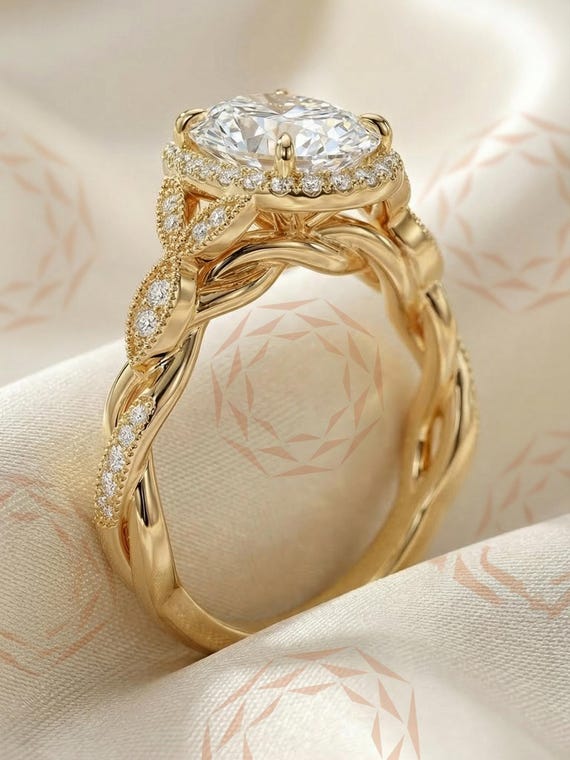VINTAGE STYLE ART DECO DIAMOND HALO ENGAGEMENT RING SETTING  3ct with Halo & Art Deco band moissanite ring main image 1