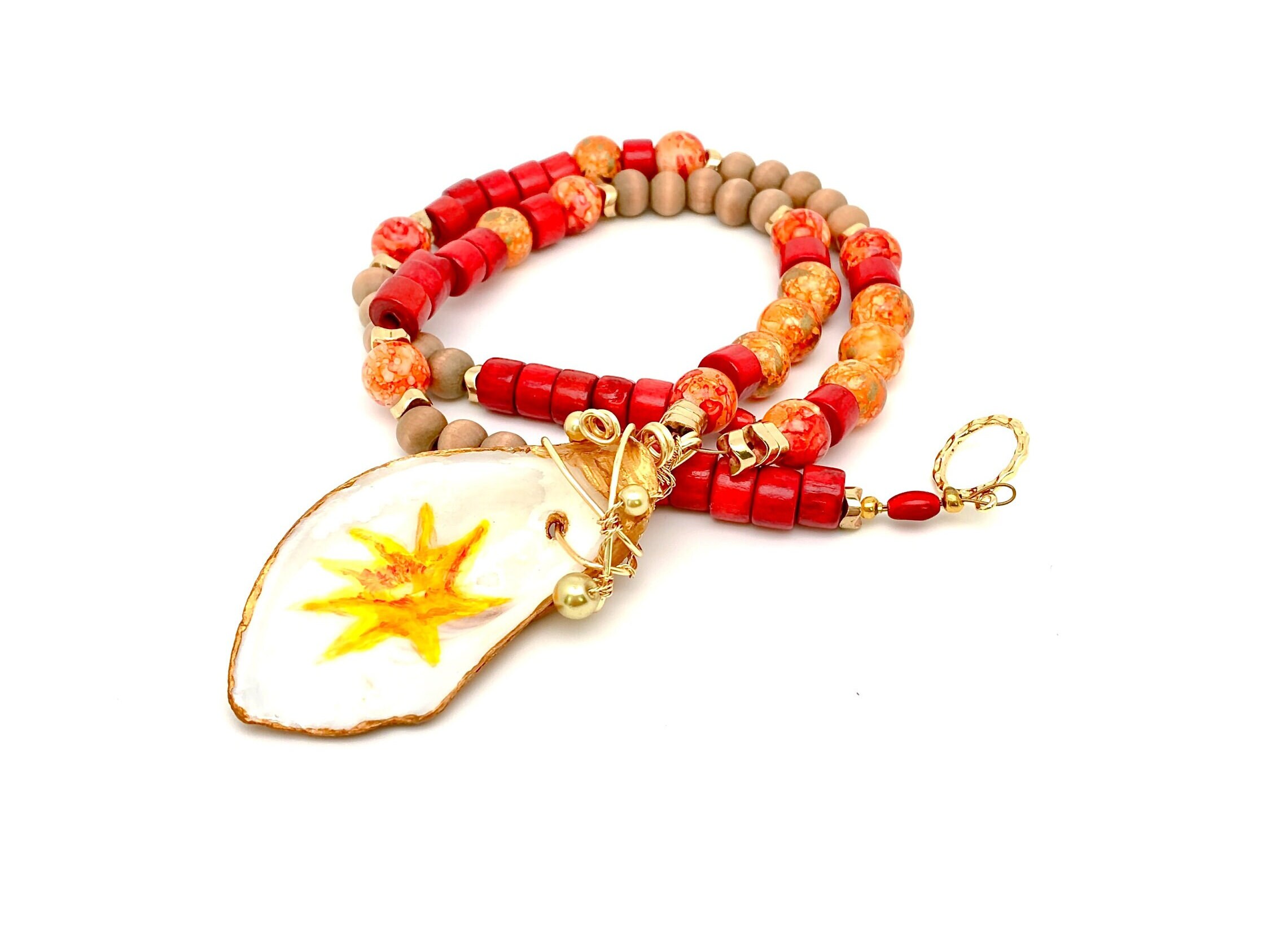 Oyster Shell Necklace Handpainted 