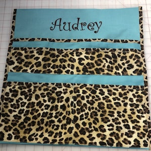 Cheetah or Snow Leopard Deluxe Seat Pocket with Personalization