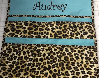 Cheetah or Snow Leopard Deluxe Seat Pocket with Personalization