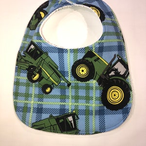 Blue Plaid Tractor Bib - Toddler or Infant