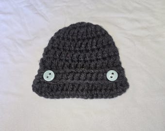 Gray  newsboy crochet hat photo prop size newborn chunky yarn