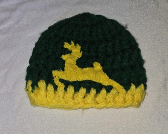 Green and yellow deer logo hat crochet hat photo prop size newborn