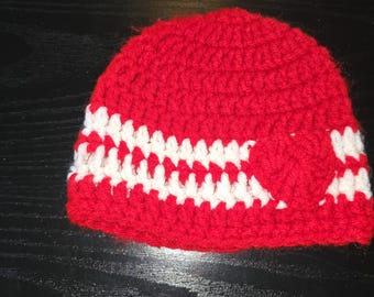 Red and white  heart baby beanie crochet hat size 0-3 months valentine's day
