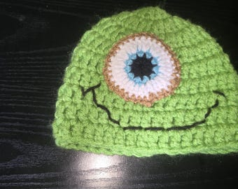 Mike Wazowski crochet hat size 8-12 yr old child