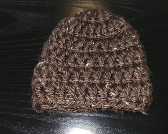 Brown chunky baby beanie crochet hat size newborn