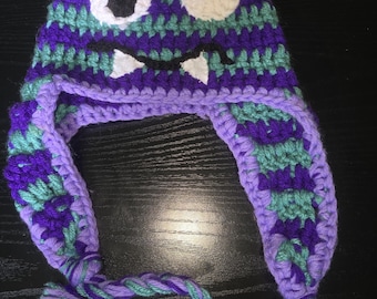 Monster hat teal and purple stripped monster hat. Halloween costume hat size 8-12 yrs