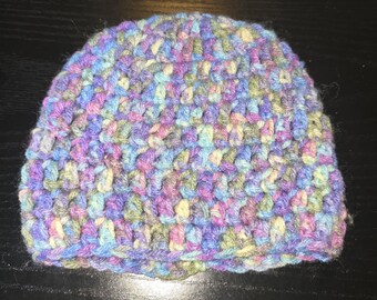 Watercolor meadows colored baby beanie crochet hat size 0-3 months winter hat photo prop