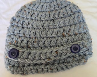 Blue newsboy crochet hat photo prop size 0- 3 months chunky yarn