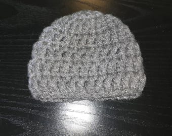 Gray chunky baby beanie crochet hat size newborn