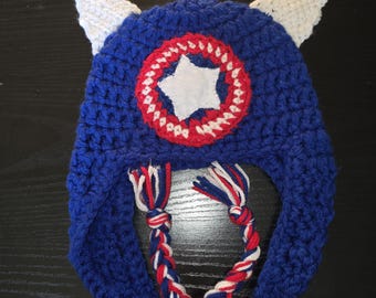 Captain America crochet hat size 4-8. Ready to ship. Other sizes made to order