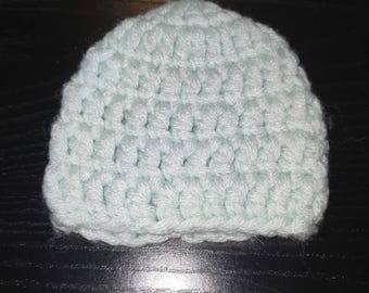 mint green chunky baby beanie crochet hat size newborn.