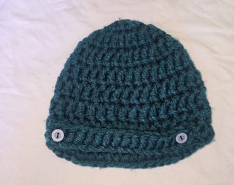 Teal newsboy crochet hat photo prop size 0- 3 months chunky yarn