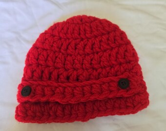 Red newsboy crochet hat photo prop size newborn chunky yarn