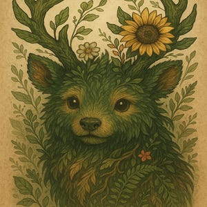Nature Spirit Wall Art – Whimsical Woodland Creature Printable – Enchanted Forest Decor for Nature Lovers