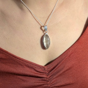 Golden Rutilated Quartz Pendant in 925 Sterling Silver, Healing Crystal Necklace, Rutilated Necklace For Her, Wedding Gift, Anniversary Gift