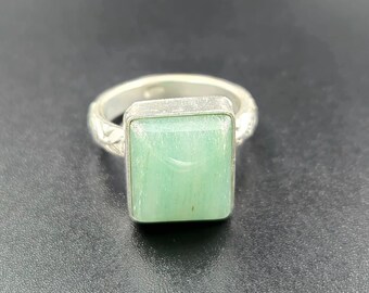 Green Aventurine Ring, Square Gemstone, 925 Silver, Handmade Jewelry