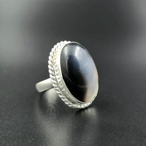 Black Agate Ring, 925 Silver Statement Ring, Protective Healing Stone, Grounding Crystal Jewelry, Gift for Her, Boho Spiritual Ring
