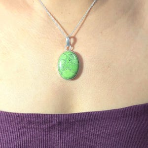 Green Turquoise Pendant, Natural Green Turquoise Necklace, 925 Silver Turquoise Jewelry, Handmade Gemstone Pendant, Gift for Her, Raw Green