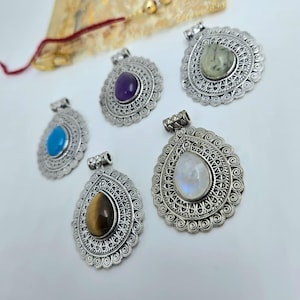 Mystery Pack Pendants, 925 Silver Plated Pendant, Natural Large Gemstone, Wholesale Pendant Lot, Vintage Pendant, Gift For Her Sold by Piece