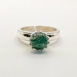 Anillo de ágata musgosa verde, anillo de plata de ley 925, anillo de compromiso, anillo minimalista, regalo para ella, regalo para mamá, anillo de ágata musgosa, anillo de bodas,