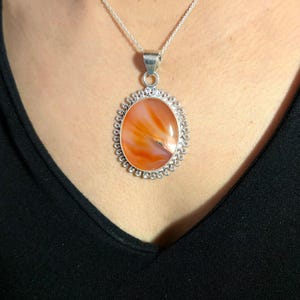 Orange Banded Agate Necklace, 925 Silver Necklace, Anniversary Gift, Handmade Necklace For Women, Gift For Her, Wedding Gift, Birthday Gifts