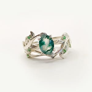 Green Moss Agate Ring, Moss Agate Leaf Ring, 925 Sterling Ring, Engagement Ring, Bridal Ring Set, Gifts For Her, Gift For Mom, Leaf Ring