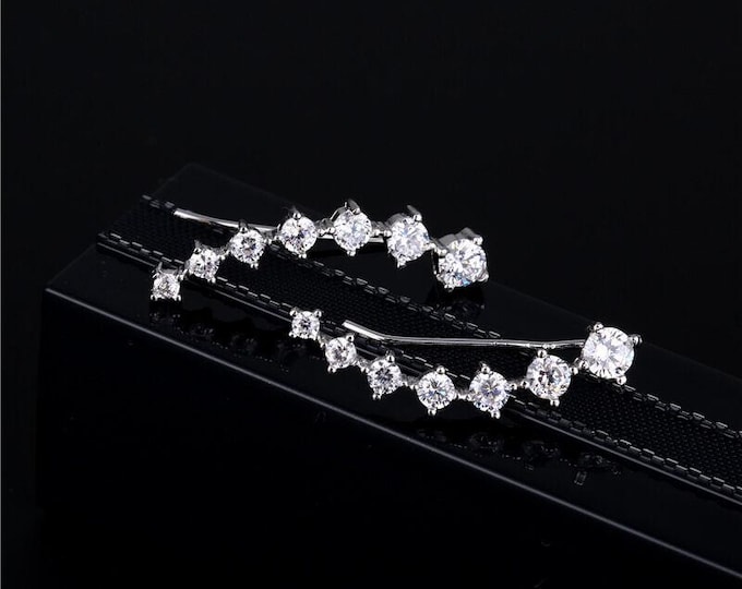 Tiny Gold Climber Stud Earrings, lab diamond Earrings Small Gold Studs Piercings Minimalist ,14k gold Earrings, Delicate  Crystal Earrings
