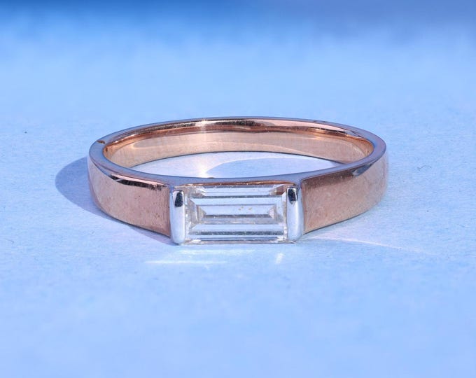 Baguette Ring , 14k RoseGold Baguette Lab Diamond Engagement Ring , Stacking Ring , Dainty Diamond Ring ,Baguette Diamond Ring, Gift for her