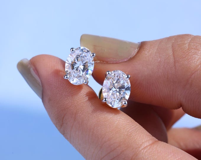 Oval Cut Lab Grown Diamond Stud Earrings,  Screw Back Earrings, Diamond Minimalist Studs, Lab Diamond Women's Earring, Perfect Matching Stud