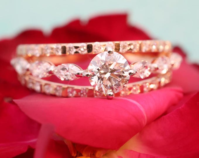 Round Cut Engagement Ring, Brilliant Lab Grown Diamond Ring, Split Shank Solitaire Ring, 14K Rose Gold Wedding Ring, Gift for Her