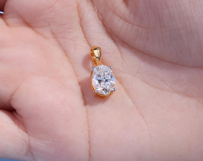 14K Gold 1.00CT Oval Cut Solitaire Pendant , Wedding Accessories , Bridal Jewelry , Gift for Her , Solitaire Pendent for Her,