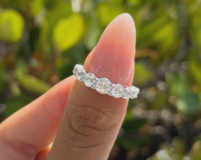 Delicate Lab Diamond Wedding Band 14k 18k Gold Half Eternity Ring Unique Wedding Ring  Pave band Matching Stacking Band Women