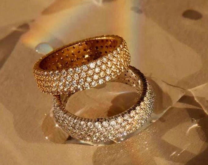 Pave Diamond Ring, Cigar Lab Diamond Band Ring, Single Cut Diamonds Promise Ring, Anniversary Ring, Gift for Her, 14K Gold Band