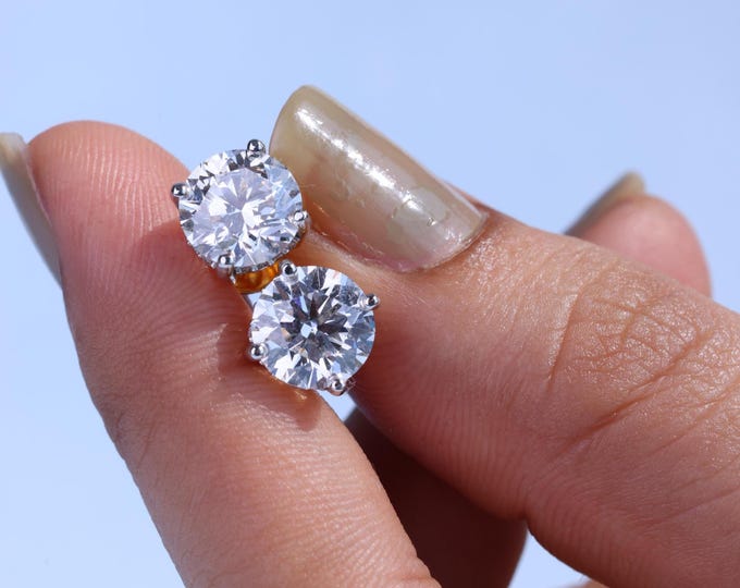 14k Gold Lab Diamond Stud  Earrings, Daily Wear Gold Earrings Screw Back Brilliant Round Cut Brides mate earrings , Birthday Gifts for Her