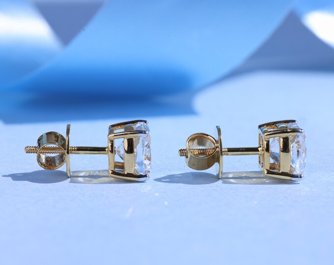 Cushion Cut Lab Grown Diamond Studs, Solitaire Earrings, Prong Set Wedding Studs, Dazzling Earrings For Anniversary Gift,Push Back  Earrings