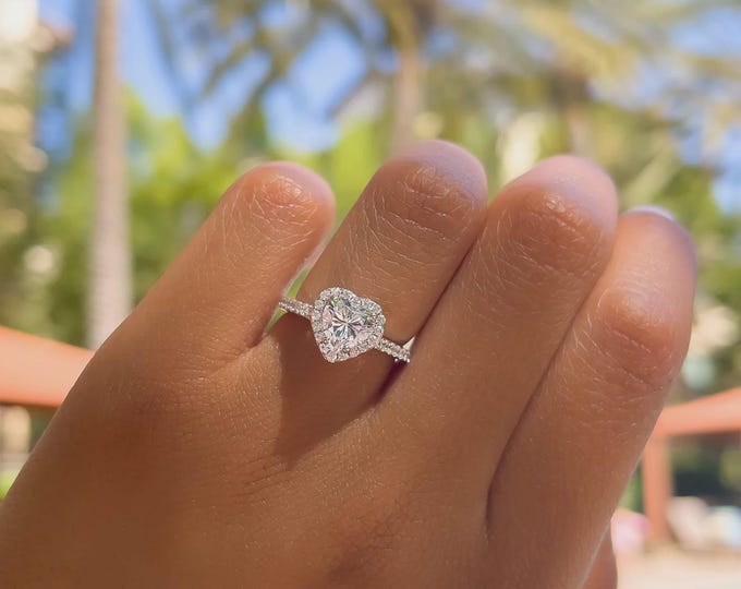 Heart‑Cut Double Halo Engagement Ring – Heart Wedding Ring, Cluster Lab Diamond Anniversary or Christmas Gift – 14K Gold Band