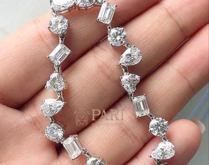 Multi Shape Lab Grown Diamond Tennis Bracelet, Stackable Diamond Wedding Bracelet, Alternative Diamond Bracelet, 14K Gold Bracelet.