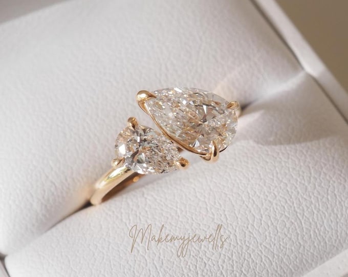 Pear Cut Toi et Moi Lab Diamond Ring, Lab Diamond Engagement Ring, Promise Ring, Two Stone Ring, Solid Gold Ring, Anniversary Gift.