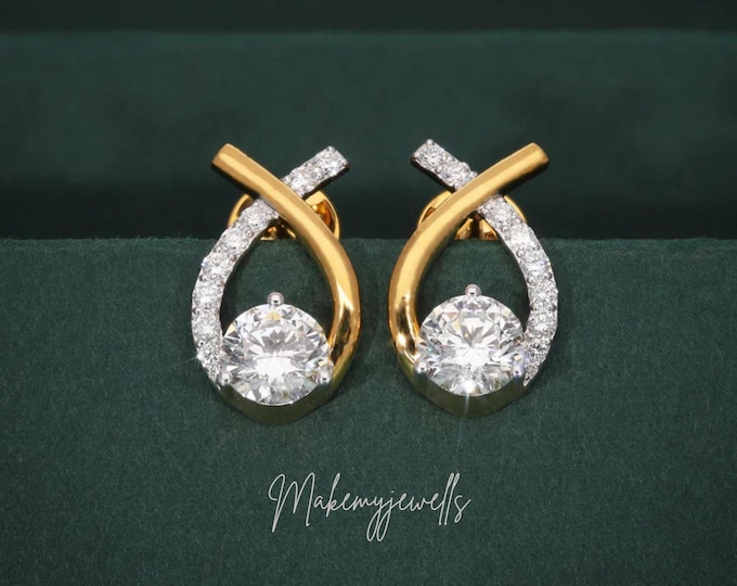 Round cut  Lab Grown Unique Diamond Earrings, 14K Gold , Minimalist Tear Drop Studs, Elegant Fashion Stud Earrings, Birthday Gift