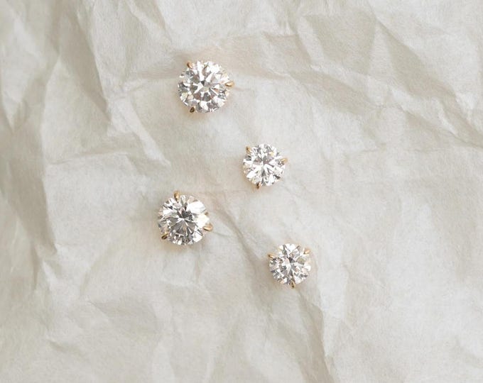 Round Lab Grown Diamond Stud Earrings, 1.00TCW Diamond Earrings, 14KGold Earrings For Women, Classic Diamond Earrings, Solitaire Earrings