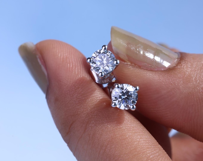 14K Gold Lab Diamond Stud Earring, Round Diamond Solitaire Stud, Minimalist Stud Earring, Earlobe Earring, Classic Everyday Earrings