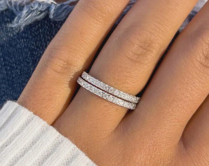 Wide Lab Diamond Full Eternity ring in 14k, white gold or Silver - stacking ring - wedding band - handmade engagement ring, Style your ring