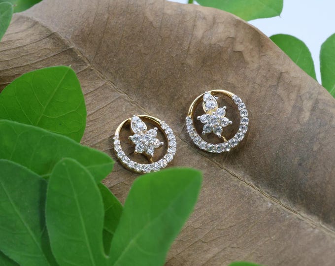 14k Gold Cluster  Diamond Studs, Floral Style Diamond Studs ,Diamond Flower Cluster Diamond Earrings | Halo Earring