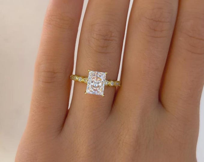 Radiant Cut Lab Diamond Engagement Ring, Radiant Cut Engagement Ring, Radiant Cut Solitaire, 1.00Ct Radiant Cut, Solitaire Promise Ring.