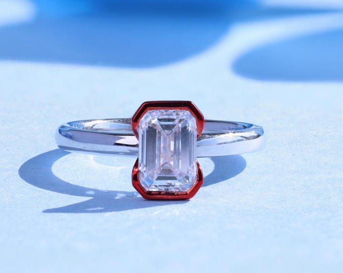 14K Gold Emerald Cut IGI Certified Lab Grown Diamond Engagement Ring, Hidden Halo Diamond Ring, Promise Ring, Wedding Ring, Mothers Day Gift