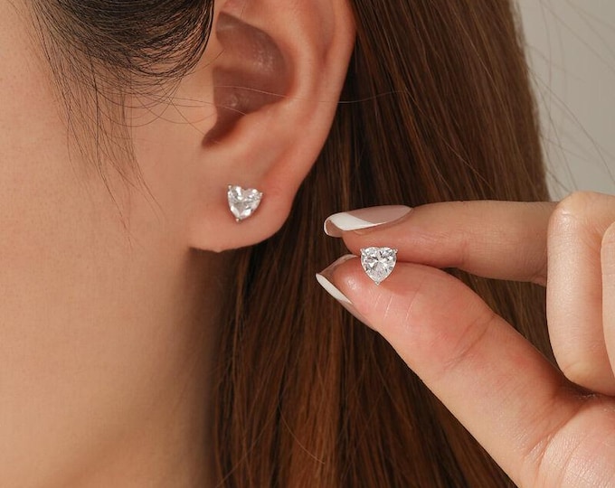 Heart Shape Lab Diamond Stud Earring/Solitaire Diamond Engagement Earring/Eco Friendly Lab Diamond Earring/EF-VS Lab Diamond Wedding Earring