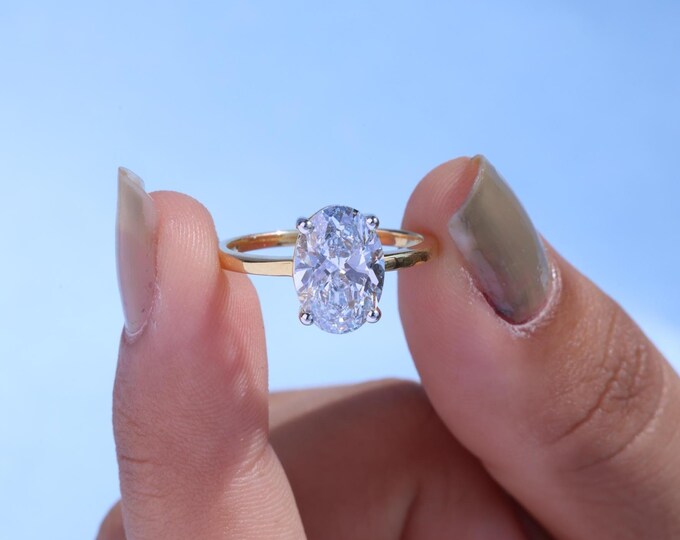 Oval Lab Grown Diamond Engagement Ring Solitaire Wedding Ring 1st Anniversary Ring Gift Simple Oval Diamond Ring for Proposal Oval Ring